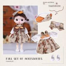 16 厘米 OB11 娃娃服装套装 [仅衣服] – 时尚 BJD 娃娃服装，适合 6 英寸娃娃，手工复古休闲风格，可爱的秋冬服装，格子外套、连衣裙、青蛙帽 – 适合 OB11 娃娃、动漫娃娃 – 生日、派对和节日礼物 - 彩色 - 查看 8