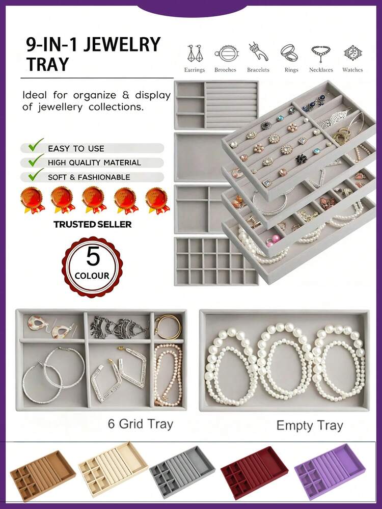 9-1 Khay đựng trang sức nhung, Khay đựng ngăn kéo, Hộp đựng nhẫn, Hộp đựng trang sức, Hộp đựng trang sức, Khay đựng mỹ phẩm, Khay đựng đa năng, Khay có thể xếp chồng, Hộp đựng trang sức dung tích lớn có ngăn riêng, Dễ dàng phân loại, Giá trưng bày trang sức có thể xếp chồng cho hoa tai, vòng cổ, vòng tay, nhẫn, kẹp tóc, dây buộc tóc, hoa tai, vòng cổ, vòng tay, quà tặng ngày lễ tình nhân, Đồ lưu trữ tại nhà - Xám - Xem 8