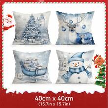 4 Stücke Weihnachts-Kissenbezug-Set mit Schneeflocken, Weihnachtsmann & Hirsch Motiven, geeignet für Wohnzimmer, Sofa, Schlafzimmer, ohne Kissenfüllung