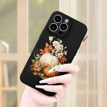 Winter New Autumn Pumpkin Floral Decorative Print Full Package Mixed Color Phone Case For Phone17 Pro MAX/11/12/13/14/15/15 Pro/15 Plus/15 Pro Max/X/XS Max/XR/11 Pro/12 Pro/13 Pro/14 Pro/12 Mini/13 Mini/11 Pro Max/12 Pro Max/13 Pro Max/14 Pro Max/14 Plus/6/6s/6 Plus/7/8/16 Pro/16 Plus/16 Pro Max Galaxy  A54/A14/A12/A13/A15/A32/A33/A24/A52S/S20/S21/S22/S23/S24/S23 Plus/S24 Ultra/S25/A15/A33/A23 Android Phone Case, Essential For Daily Commuting, MagSafe Support, Not Yellowing, Halloween Gift, Virgin Mary UV Print, Independence Day Gift, Christmas Pattern, Valentine's Day Gift, Birthday Gift For Friends And Family - 黑色 - 查看 4