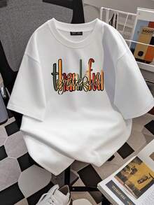 180g pure Cotton Felpa Grata Grata Benedetta, Felpa del Ringraziamento, Felpa autunnale, Regalo del Ringraziamento, Felpa Grata, Felpa Grata Comfortable streetwear graphic female Unisex Stylish women Print Round Neck Short Sleeve Soft Versatile Casual - Blanco - Ver 2