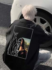 Unisex T-Shirts For Men, Short Sleeves, Short Sleeve T-Shirts, Spring Clothes, Summer Clothes, Clothes, Tops, Loose Fit, Big Silhouette, Graphic Print, Design, Gift, Present, Street, Spring, Summer, Autumn, Winter, Men's - 黑色 - 查看 1