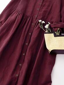 大码女式 V 领前开式休闲宽松优雅连衣裙，适合春秋季节