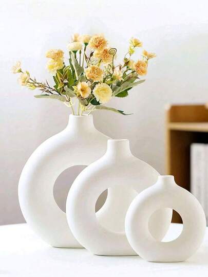 1pc Wit Plastic Circular Flower Vase ation, Simulated Dry ation Vase, Artistic Bloemen Arrangements, Living Room Exhibition Hall ation,Home ,Flower Vase,Centerpiece,Table Birthday Graduation Glass view 4