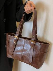 简约时尚大容量腋下托特包 - 咖啡 - 查看 8
