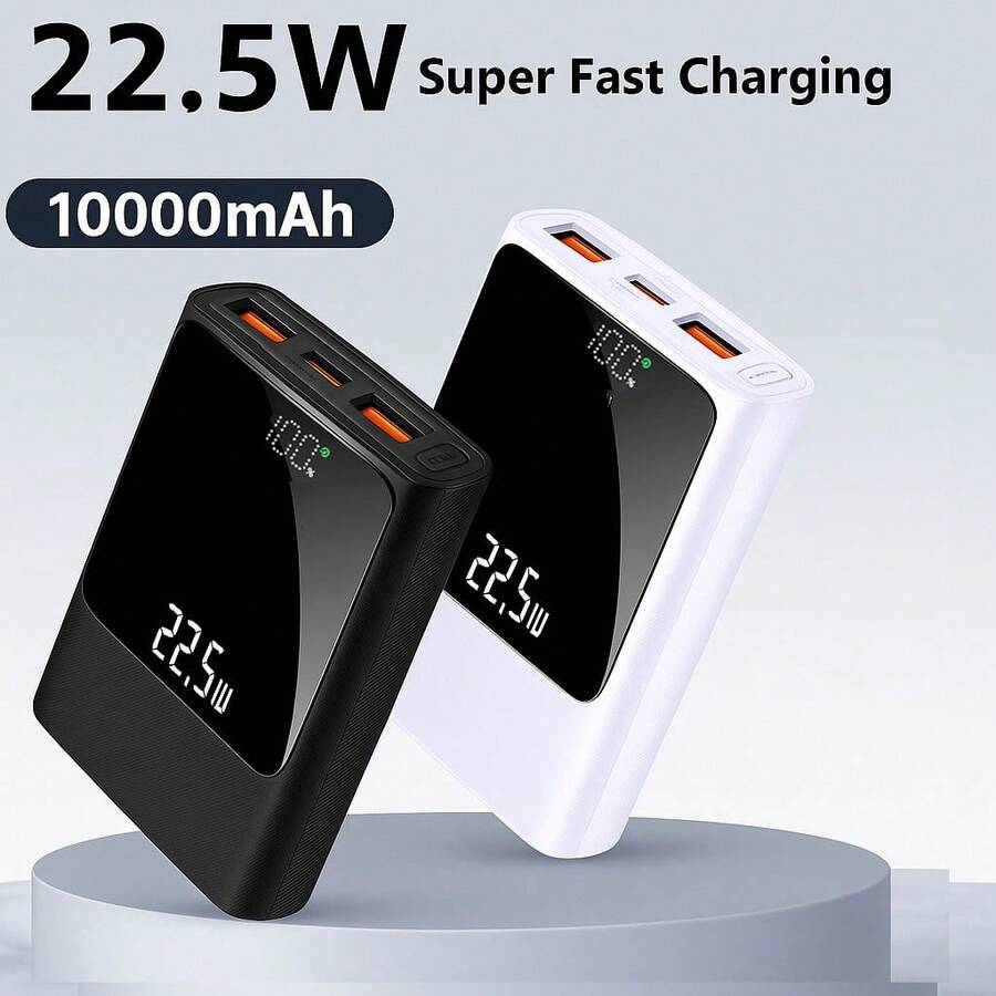 10000mAh Large Capacity Small Power Bank, Fast Charging 22.5W Mini USB C Portable Charger With Battery Pack Compact External Battery Bank, Compatible With Android/I Phone Device, Stable Polymer Lithium Battery. - White - View 1