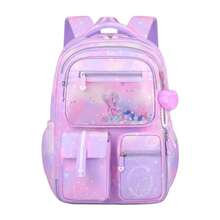 1 pezzo Zaino con stampa di principessa cartoni animati e ciondolo a forma di cuore in peluche, design apertura a 180°, chiusura con cerniera, multi-tasche, adatto per scuola, lavoro, viaggio, sport, pendolarismo, uso quotidiano, grande capacità, pieghevole, ottimo regalo