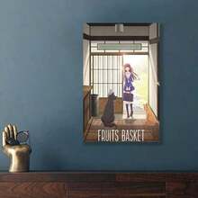 Framed 2D Flat, Fruits Basket Anime Wall Art Poster - Vertical Minimalist Japanese Manga Style Canvas Print, Spring/Autumn Pastel Colors For Bedroom, Living Room, Dorm Decor - Fruits Basket Themed Gift For Fans, Featuring Girl And Cats, Indoor Wall Hanging Decor, No Batteries/Electricity Needed, Modern Minimalist Design With Soft Pastel Colors, Ideal For Kitchen Or Hallway, Home Decoration, Highquality Print, 2D Flat - 白色 - 查看 5
