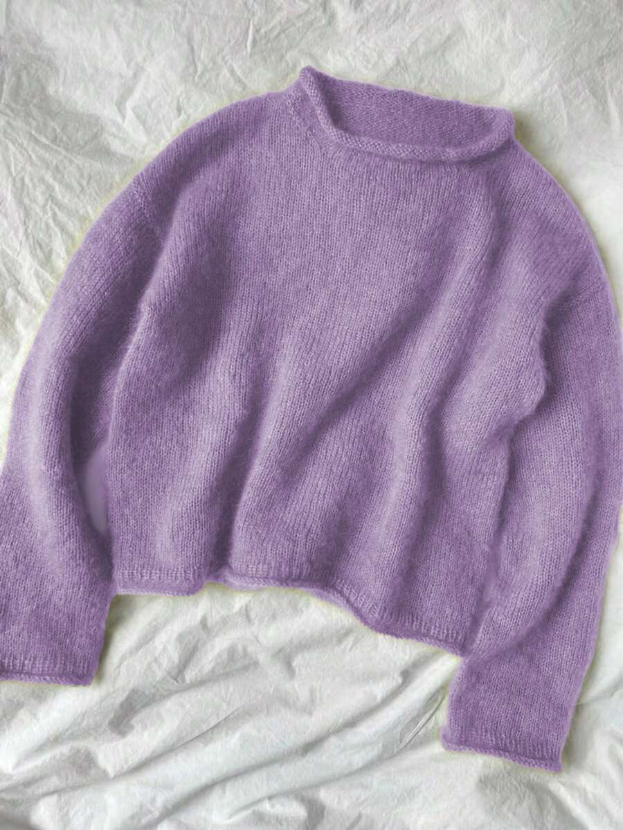 Women's Casual Mohair Turtleneck Knit Sweater, Autumn/Winter - Mauve Purple - View 1