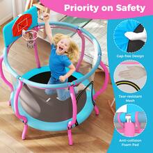 48'' Kids Trampoline Indoor & Outdoor Pumpkin Trampoline W/Basketball Hoop - Pink - View 6