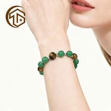 Zhenwei xina 1 pieza Pulsera de cuentas de piedras preciosas naturales de 10 mm de ojo de tigre y aventurina verde, regalo de riqueza y protección para papá y esposo