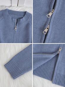 Warm Zip-Up Cardigan Sweater For Women, Autumn/Winter, Back To School Season - Misty Blue - View 8