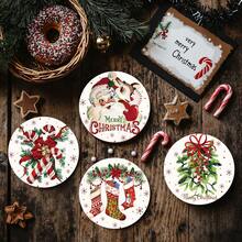 4 Stücke/8 Stücke Weihnachts-Themen Untersetzer, Weihnachtsmuster saugfähige Getränkeuntersetzer für Kaffee, Küche, Tisch, Raum, Bar Dekoration, Weihnachtsgeschenk - Verschiedenfarbig - Übersicht 4