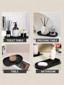 2pcs Oval Black Bathroom Vanity Tray, Cosmetic Storage & Display Tray, Desktop Decor Tray, Item Organizer, Silicone Material, Suitable For Living Room, Bedroom, Sink, Bathroom And Kitchen Sink - Multicolor - View 6