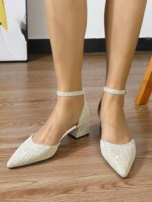 2025 Neuankömmling Herbst Damen Mode Spitze Beige High Heel Elegante geschlossene Zehenkappe Plateau Absatz Knöchelriemen Mittlerer Absatz Damen Schuhe Mary Jane Pumps - Beige - Übersicht 2