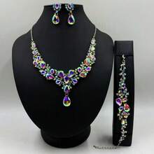 4PC Fashion Bride Fashion Heavy Craft Luxury Banquet Party Daily Elegant Women's Earrings Necklace Bracelet Set Exquisite Jewelry Set - 10-2275大紅 - 查看 3