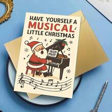 1 pezzo Biglietto di auguri musicale natalizio, Babbo Natale che suona il piano - Regalo natalizio, adatto agli amanti della musica, Natale, design rosso e bianco, include busta rossa e messaggio "Buon Natale", perfetto per celebrazioni natalizie, Biglietto di Natale | Tema musicale | Illustrazione dettagliata, Biglietto di Natale