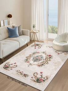 1 Stück hellrosa Wohnzimmer Dekorationsteppich mit Rosendesign, Boho-Stil 1100g/㎡ Material mit niedriger Florhöhe, Dicke 5mm, weich und angenehm anzufühlen, leicht zu pflegen, wasserdicht und fleckabweisend, rutschfest, maschinenwaschbar, Teppich, geeignet für Lobby, Schlafzimmer