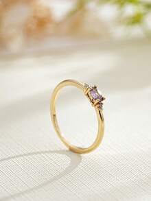 1 pieza Anillo con baño de oro de 18K, piedra natal de diciembre, diseño sencillo adecuado para hombres y mujeres, regalo de cumpleaños - Multicolor - Ver 70