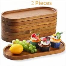 2pcs Wood Serving Trays 12x4in Charcuterie Boards Oval Wooden Plates Wood Serving Platter Cheese Dinner Plates Bulk For Dessert Snack Bread Fruit Appetizer Dishes For Kitchen Decoration, It Can Be Used For Party, Buffet, Barbecue, Hotel Etc - 2 件套砧板 - 查看 1