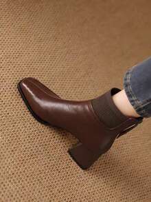 Fall/Winter Retro Flat Chelsea Ankle Boots For Women, Low Heel, Versatile, Zipper Back, Spring/Autumn - Brown - View 4