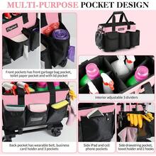 Rolling Cleaning Caddy Cleaning Plies Organizer With Trolley Wearable Cleaning Tote Bag On Wheels With Hard Bottom Cleaning Carts For Housekeepers/Home/Car/Office/Picnic Pink - Pink - View 5