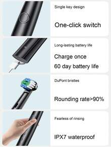 Electric Toothbrush Gift Set , Rechargeable With 4 Brush Heads, Deep Clean, 30-Day Battery Life, Waterproof Travel Toothbrush, Ideal For Christmas, Valentine's Day & Holiday Gifts - Multicolor - View 6