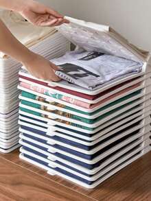 1/3/5/8/10/15pcs Stackable Plastic Clothing Storage Rack With Lid - Foldable, Space-Saving Shirt And Pants Organizer Rack, Convenient Design, Ideal For Home Closet Organization, Slouchy Person Creative Wardrobe Folding Shirt Anti-Wrinkle Portable Rack - Multicolor - View 2