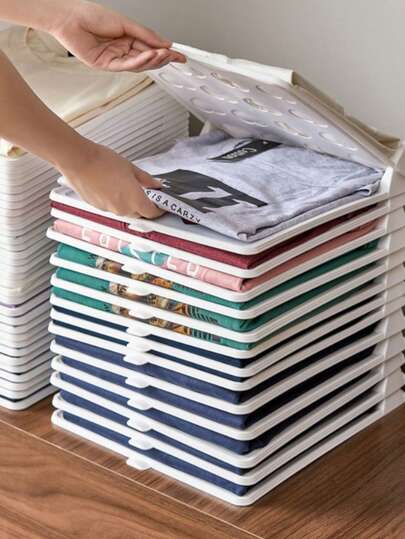 1/3/5/8/10/15개 겹쳐 쌓을 수 있는 플라스틱 옷 보관 랙 뚜껑 포함 - 접이식, 공간 절약형 셔츠 및 바지 정리 랙, 편리한 디자인, 가정 옷장 정리에 이상적, 구부정한 사람 창의적인 옷장 접이식 셔츠 주름 방지 휴대용 랙