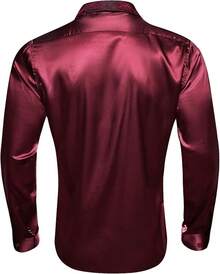 Mens Satin Silk Shirts Long Sleeve Designer Dress Shirt Shiny Untucked Casual Button Down Shirt Party Disco Formalhalloween - 緞面 Qcburgundy - 查看 9