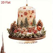 Vela de Natal em acrílico estilo boêmio 2D MAHUNIYA com base para captar luz - Cedro, decoração vermelha e sinos dourados. Decoração de alta qualidade para casa, escritório, livraria ou mesa. Presente de Natal ideal. Crie uma atmosfera natalina. Decoração retrô requintada para o centro da mesa. Acabamento delicado. Design 2D plano com furos aleatórios. - Multicolorido - Ver 4