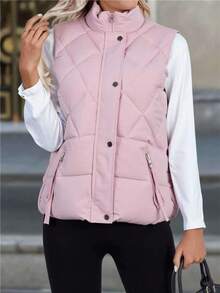 Novedades otoño/invierno Abrigo acolchado de algodón para mujer con forro polar grueso, cierre de cremallera y bolsillos. Elegante estilo bohemio Y2K informal, sensual, para estar en casa, salidas, vacaciones, fiestas. Conjunto de pantalón y prenda de punto a rayas cálida con motivos bordados. Ideal para Navidad, Halloween, Año Nuevo, Día de Muertos, citas, cumpleaños, bodas.Chaleco corto - Rosa Pálido - Ver 4