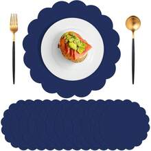 60 Pcs Sage Green Paper Placemats, 13.5 Inch Disposable Scalloped Placemat Round Table Place Mats Decorative Paper Birthday Wedding Bridal Shower Shower Banquet Tea Party - Màu xanh hải quân - Xem 2