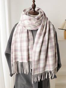 1 pieza Elegante bufanda/echarpe de mujer a cuadros multicolor con flecos de imitación de cachemira, Chal/pashmina de cachemira, Bufanda de cuello unisex estilo grueso y casual para el invierno, Chal envolvente para mujer, Suave y cómoda, Para uso diario y salidas, así como regalos navideños para miembros de la familia