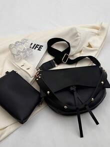 Damska, nowa, jednokolorowa, miękka, skórzana, modna, swobodna, regulowana torba na ramię z PU, lekka, listonoszka