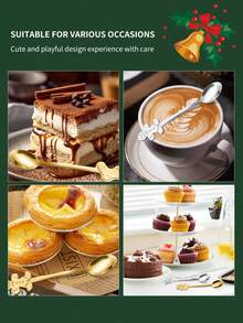 4pcs Christmas Gift Gingerbread Man & Star Decor Random Spoon,Kitchen,Christmas Gift - Gold - View 7