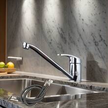 1 zestaw obrotowych 360-stopniowych przedłużek do kranu kuchennego lub balkonowego, bateria mieszaczowa do wody zimnej i ciepłej, wysokość 8,5 cm/3,35 cala, montaż na blacie z jednym otworem, kolor srebrny, z akcesoriami montażowymi