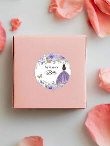 1-100PCS Customized Colorful Crown Birthday Stickers, Personalized Text Wedding Circular Stickers, Custom Adult Gift Labels, Butterfly And Floral Pattern Decoration Labels For Wedding Parties - White - View 3