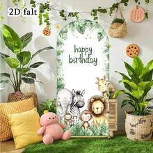 1pc/65pcs 2D Flat Animal Theme Wedding Arch Backdrop, Birthday Baby Shower Party Decor, Green Leaves Elastic Fabric Background (Stand Not Included) - Multicolor - View 4