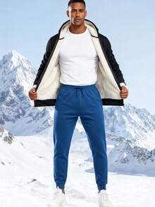 Autumn/Winter Thermal Lined Hoodie Jacket For Men - Black - View 4