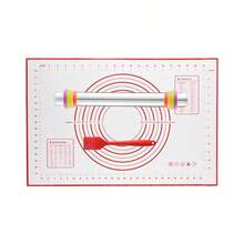 A - XINTONG - Juego de rodillos de acero inoxidable con alfombrilla de silicona para hornear, rodillos, con 4 anillos de grosor ajustable para hornear masa, pizza, tarta, pasteles, pastas y galletas - plateado - Ver 4