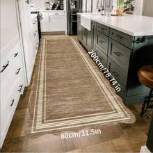 1pc Machine Washable Carpet, Modern Distressed Frame Design, Suitable For Entryway, Living Room, Bedroom, Minimalist Solid Color, Polyester Fiber Backing, Home Decor, Neutral Soft, Suitable For Office, Low Pile Farmhouse Style Flooring, Brown