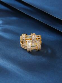 1pc Copper Material Fashionable Charm Zirconia Inlaid Unisex Ring, Suitable For Gift, Women's Holiday And Daily Wear - 21027-1 - View 6