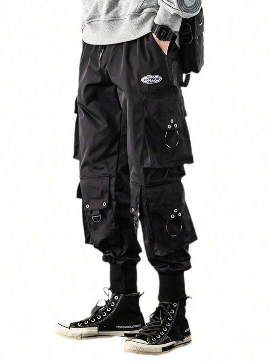 Black Work Pants For Men - Spring/Autumn Style Casual Pants, Loose Fit Men's Pants, Waterproof Pants, Elasticated Cuffs Pants - màu đen - Xem 1