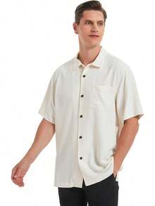 Men's Silk Button Down Shirts Short Sleeve Casual Tropical Holiday Hawaiian Shirtshalloween - 白色 - 查看 6