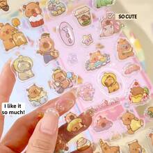 Pegatinas de capibara de dibujos animados en 3D, pegatinas transparentes en relieve y creativas para scrapbooking, pegatinas decorativas de cristal de diamante, regalo para niños en Navidad/Acción de Gracias/Cumpleaños