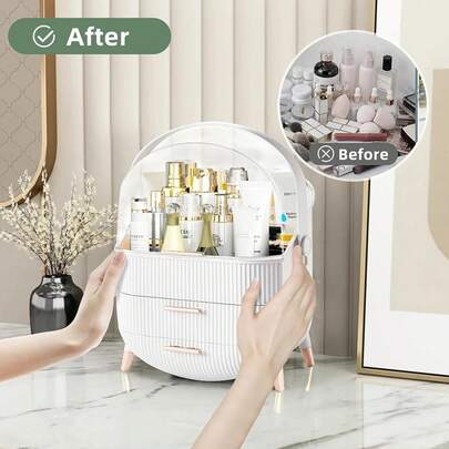 Super Cost-Effective Cosmetic Storage Box Now Available ] This Multi-Functional Large-Capacity Cosmetic Storage Box With A Handle Features 3-Layer Compartments For Storage. Say Goodbye To The Chaos On Your Dressing Table And Give Your Cosmetics, Lipsticks, Jewelry, And Skin Care Products A Home! It Can Also Be Used For Stationery Storage. With Upgraded And Reinforced Materials, It Is Sturdy And Durable, Has Strong Load-Bearing Capacity And Is Not Easy To Deform! - A Must-Have For Sophisticated Girls! Create Your Healing Dressing Table Starting With This Storage Box!! Essential For Home And Bathroom Storage, 11 Holiday Gifts, Halloween Gifts, Christmas Gifts, Valentine's Day Gifts
