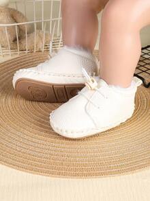 1 Pair Boys' Solid Color PU Elastic Band Design Flat Bottom Plush Lining Casual Sneakers, Suitable For Winter