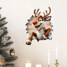 ملصق حائط زخرفي لعيد الميلاد قطعة واحدة، ملصق تأثير جدار مكسور 3D لسانتا كلوز، ملصق جداري ذاتي اللصق من البي في سي، مناسب لغرفة المعيشة والنوم والمدخل وديكور حفلة عيد الميلاد