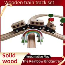 1 Box, Wooden Train Track, Solid Wood, Wooden Track For Kids,Expansion Set, Wooden House And Trees, Wooden Train Track Pieces - Expand Creativity, Wooden Train Tracks Accessories Expansion Pack Fits , Birthday Gift For Boys Girls Toddler Kids,For 3-7 Years Old Toddlers & Kids - WOODEN - View 5